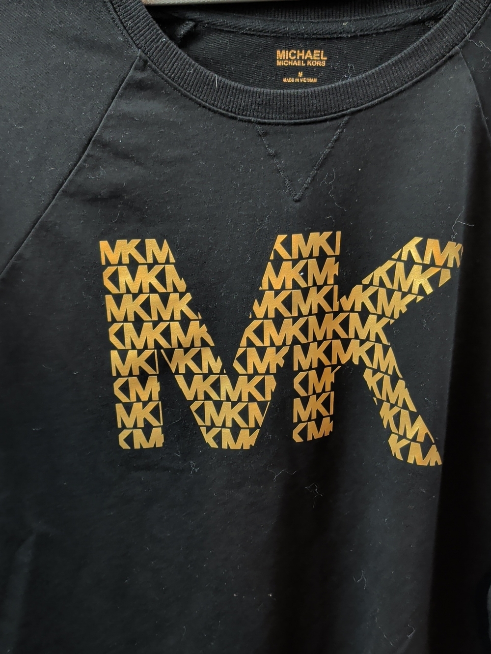 Michael Kors Black Crewneck Sweatshirt with Gold MK Print Medium Like New - Picture 2 of 4